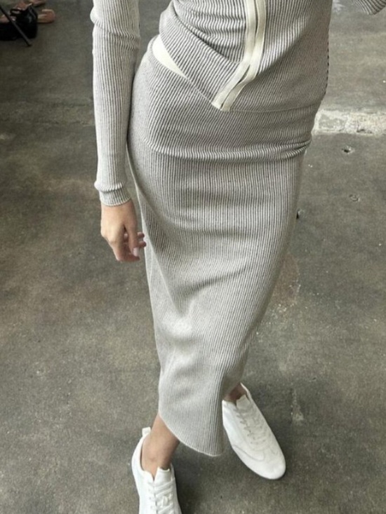Zara Dresses & Skirts - Zara Ribbed Midi Maxi Skirt Bodycon Fitted Grey Stretchy High Waist US Small